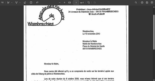 Lettre envoyée à Monsieur le Maire