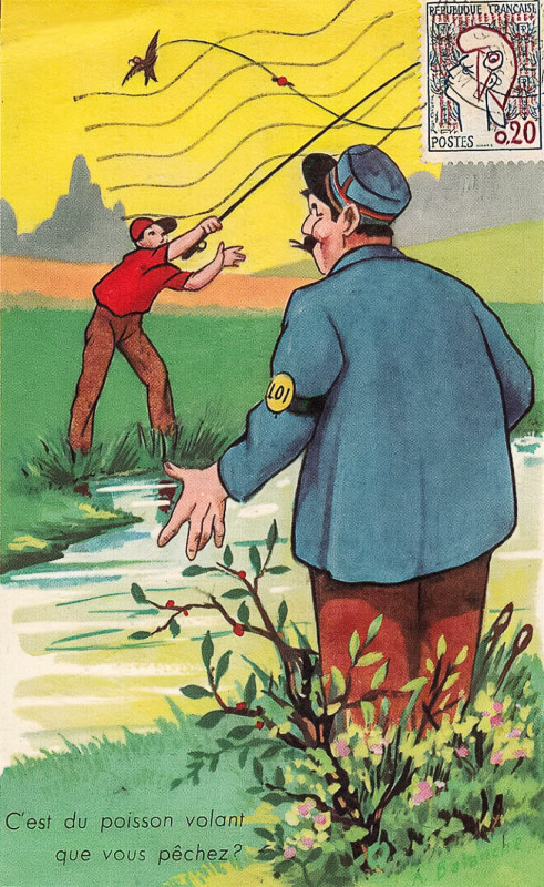 carte postale humoristique sur le thème de la pêche